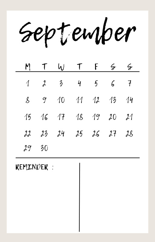 Calendrier de Septembre