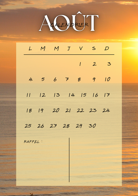 Calendrier d'Août
