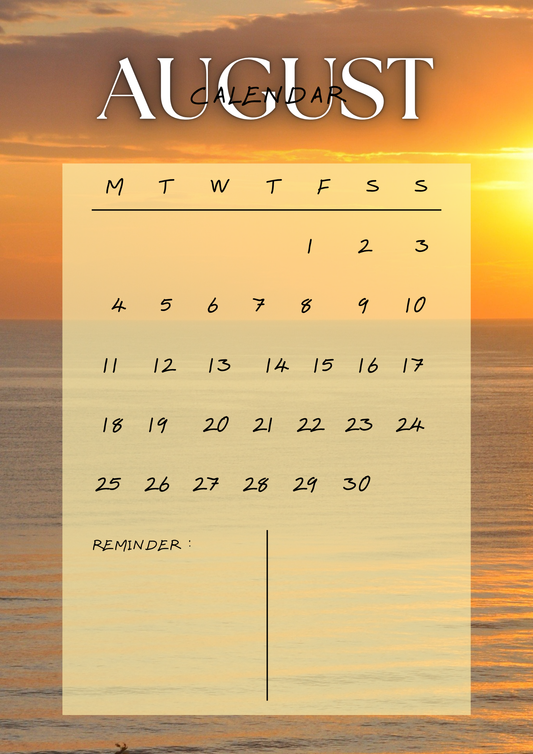 Calendrier d'Août