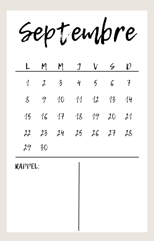 Calendrier de Septembre
